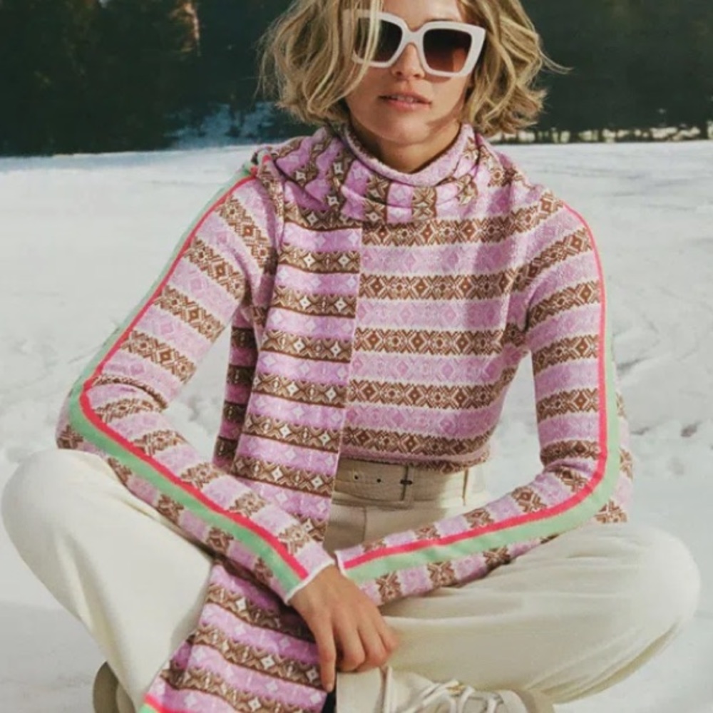 Anthropologie Maeve Ski Slope Turtleneck Sweater in Pink Combo